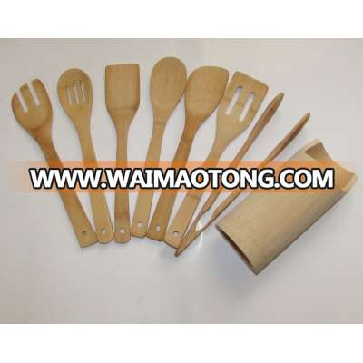 Wholesale bamboo wood utensil/7piece kitchen utensil set with holder